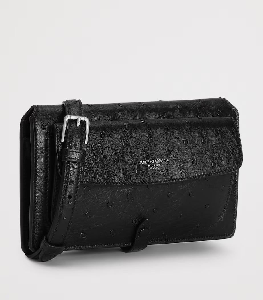 Dolce&Gabbana Ostrich Leather Cross-Body Wallet