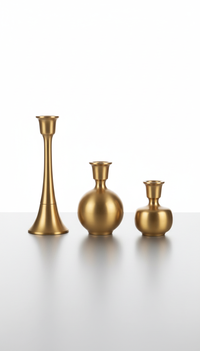 Brushed Brass Candle Holder Set